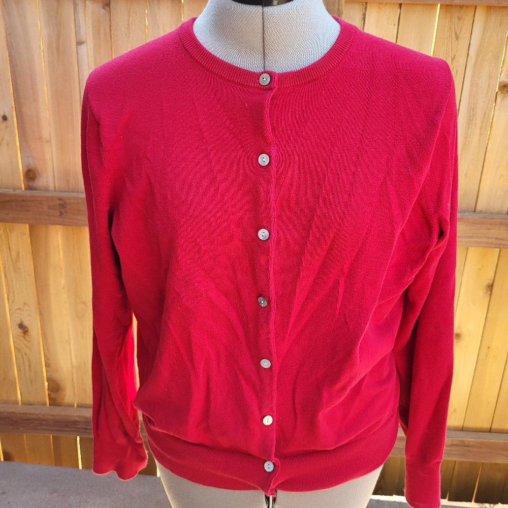 LANDS' END women's red cardigan MEDIUM